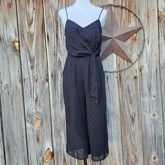 Black Sparkle Jumpsuit Everly Size S Small Sleeveless Wide Leg Crop Side Tie EUC - Picture 1 of 12